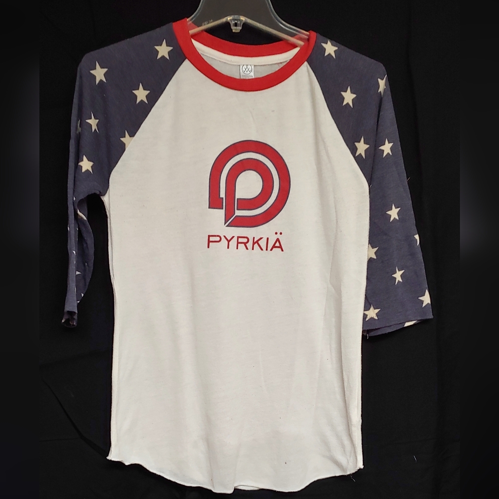 Pyrkia Women's Baseball Tee Size Small in White, Blue And Red